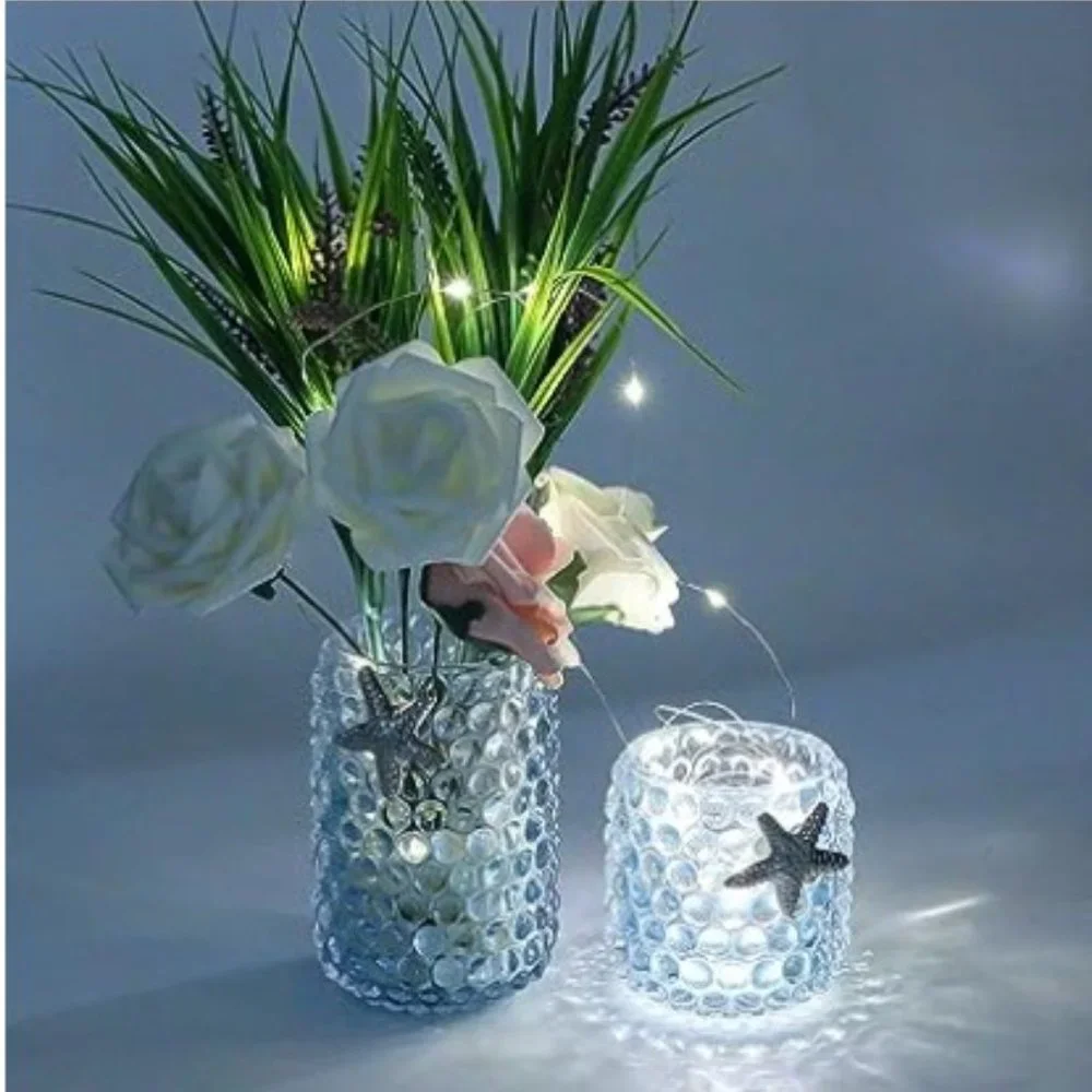 2 pc / 2 sizes - Glass Make-up Brush Organizer / Vases  (Blue w/ Starfish)